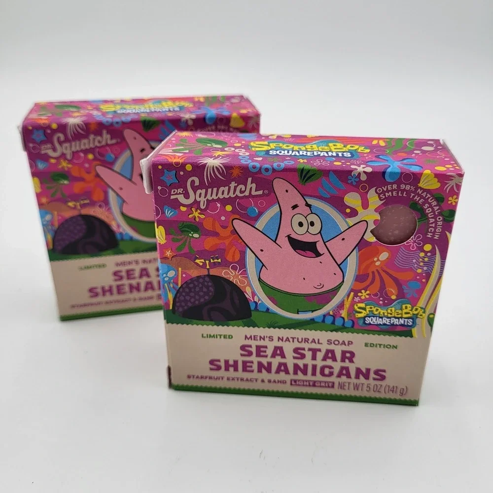 (2) Dr. Squatch Spongebob Sea Star Shenanigans Mens Natural Soap Light Grit 5oz